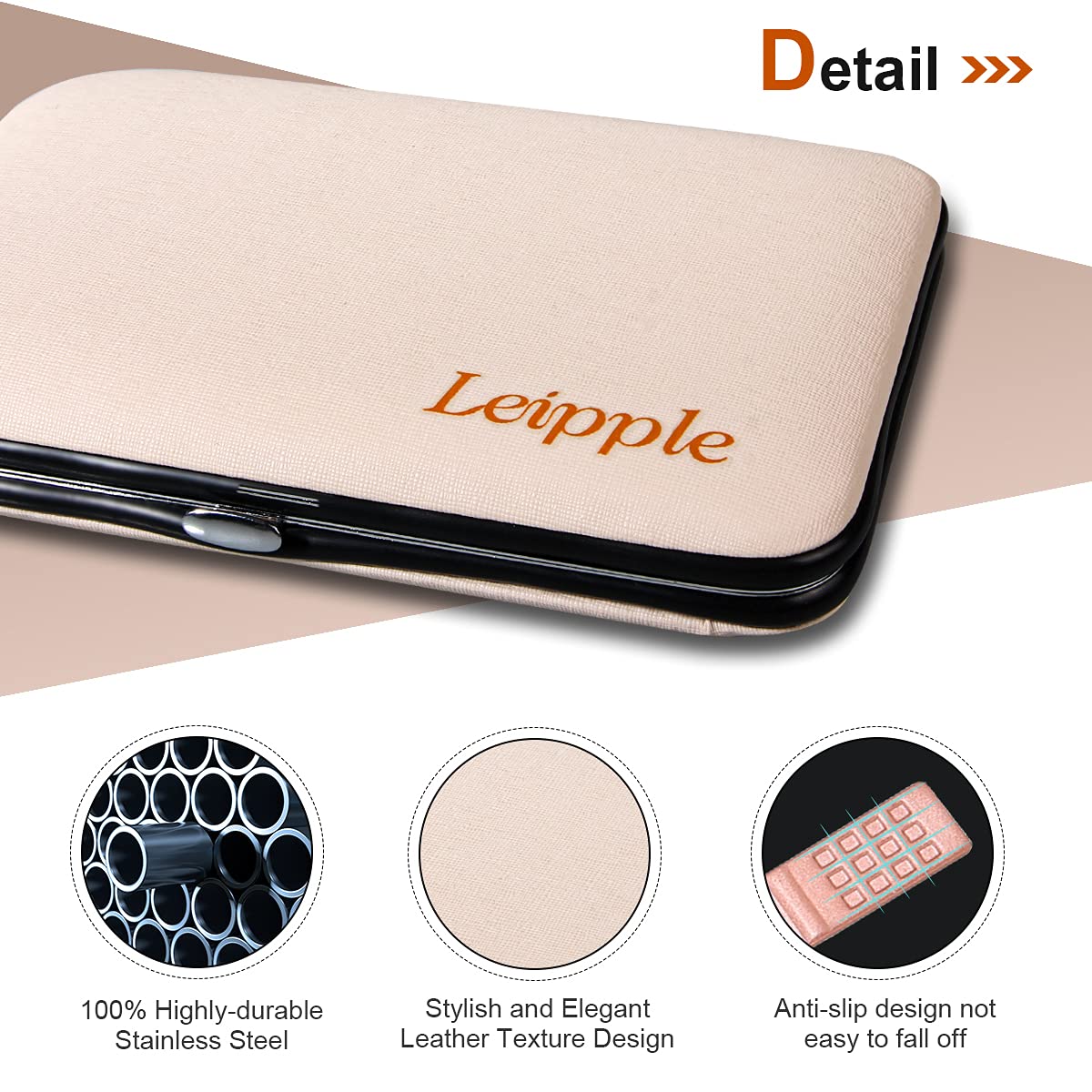 Leipple Manicure & Pedicure Set – 18-Delige RVS Nagelverzorgingskit met Luxe Leren Etui (Beige/Roze) | Professionele Nail Clippers Set voor Thuis & Reizen