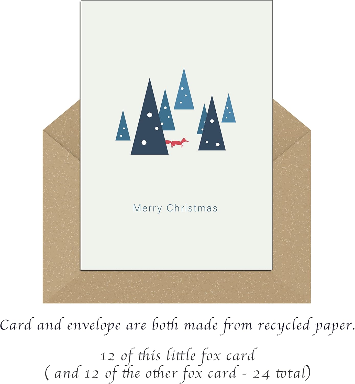 Set van 24 Gerecyclede Kerstkaarten met Vos – 2 Ontwerpen | Duurzame Kerst Wenskaarten met Enveloppen