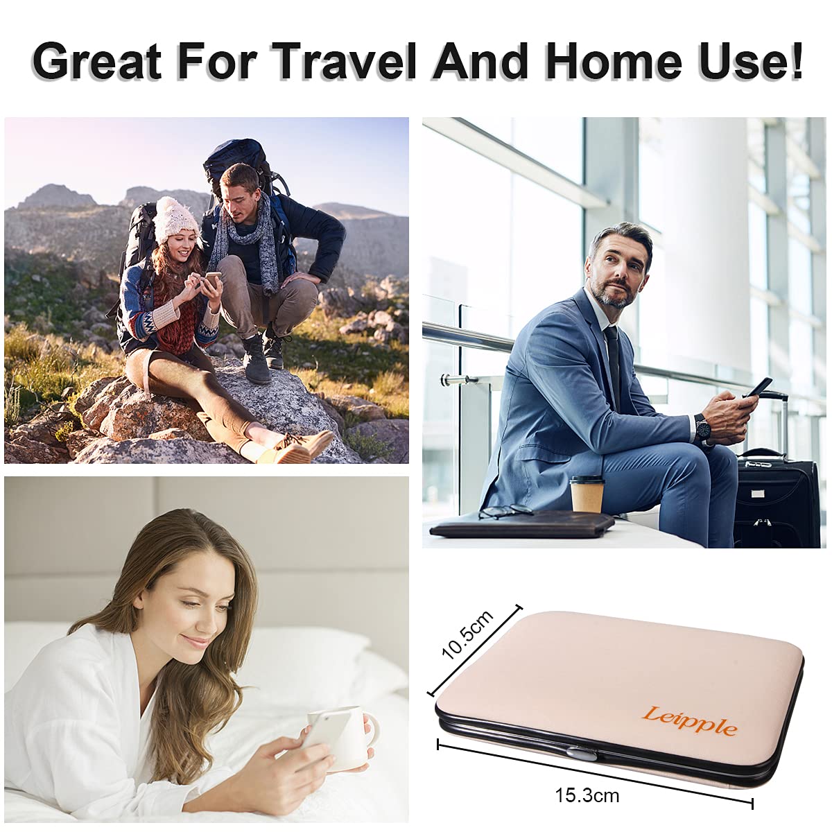 Leipple Manicure & Pedicure Set – 18-Delige RVS Nagelverzorgingskit met Luxe Leren Etui (Beige/Roze) | Professionele Nail Clippers Set voor Thuis & Reizen