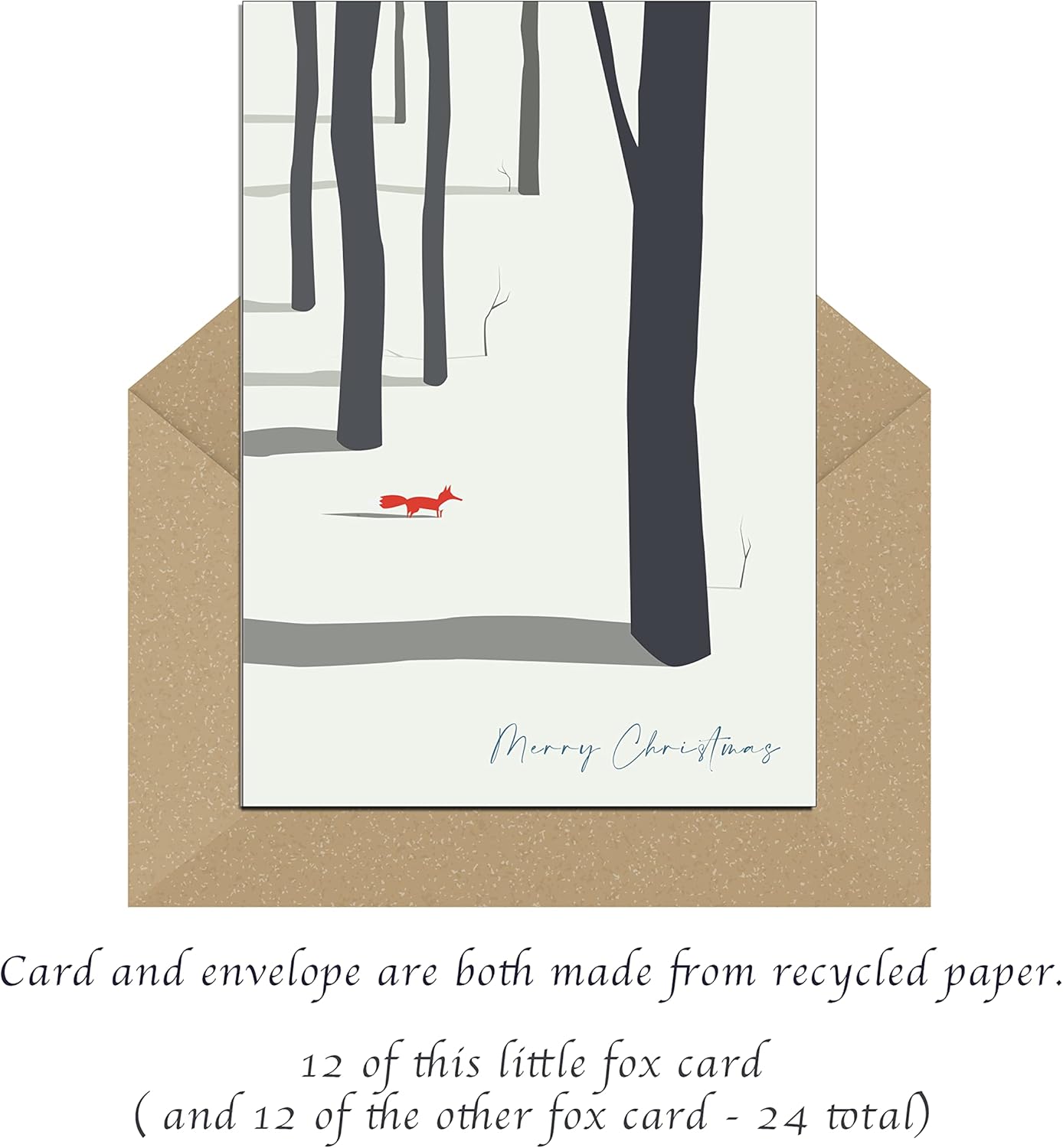 Set van 24 Gerecyclede Kerstkaarten met Vos – 2 Ontwerpen | Duurzame Kerst Wenskaarten met Enveloppen