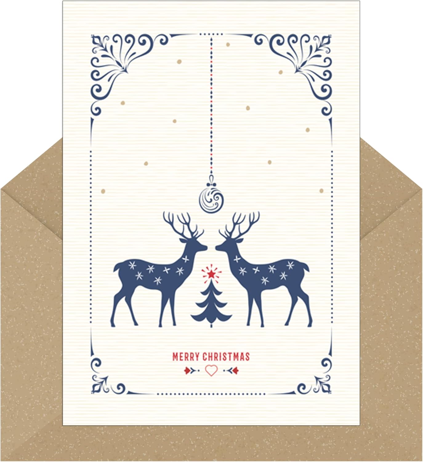 Set van 50 Populaire Kerstkaarten – 50 Unieke Ontwerpen met Gerecyclede Kraft Enveloppen | Milieuvriendelijke Wenskaarten