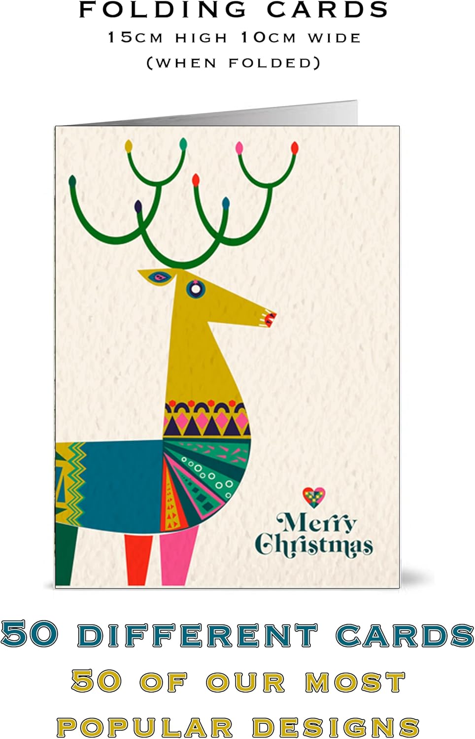 Set van 50 Populaire Kerstkaarten – 50 Unieke Ontwerpen met Gerecyclede Kraft Enveloppen | Milieuvriendelijke Wenskaarten