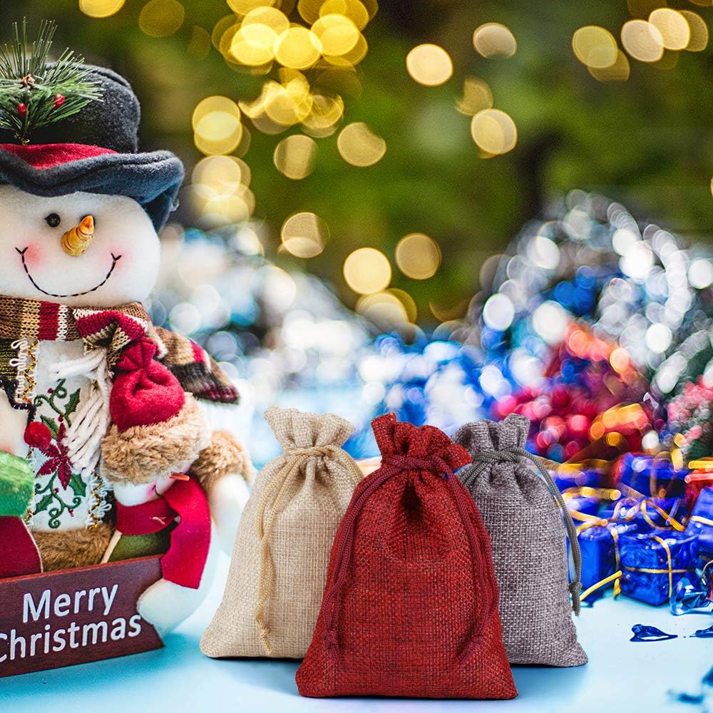 24 x Jute Sacks Red Jute Bags for Advent Calendar Fabric Bag Natural Gift Bags 10 x 14 cm