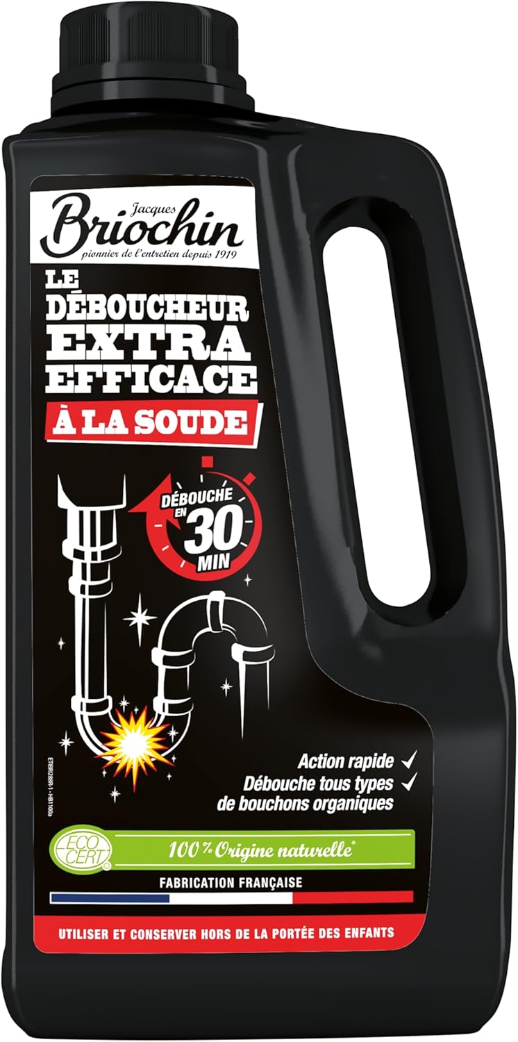Jacques Briochin Soda Plunger – 900 ml | Natural & Powerful Drain Unblocker – Quick Action, Ecocert Certified, Made in France