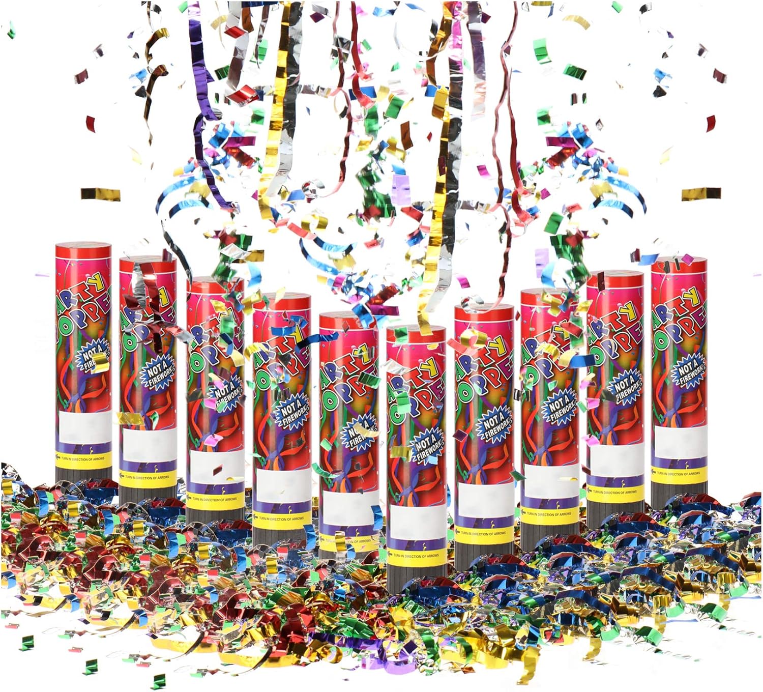 STAR&STER 3 x Shooter Party Popper-set 20,5 cm, confettikanon, kleurrijke glanzende confetti voor oudejaarsavond, feesten, verjaardagen, confettibom (3stuks - 20,5 cm)