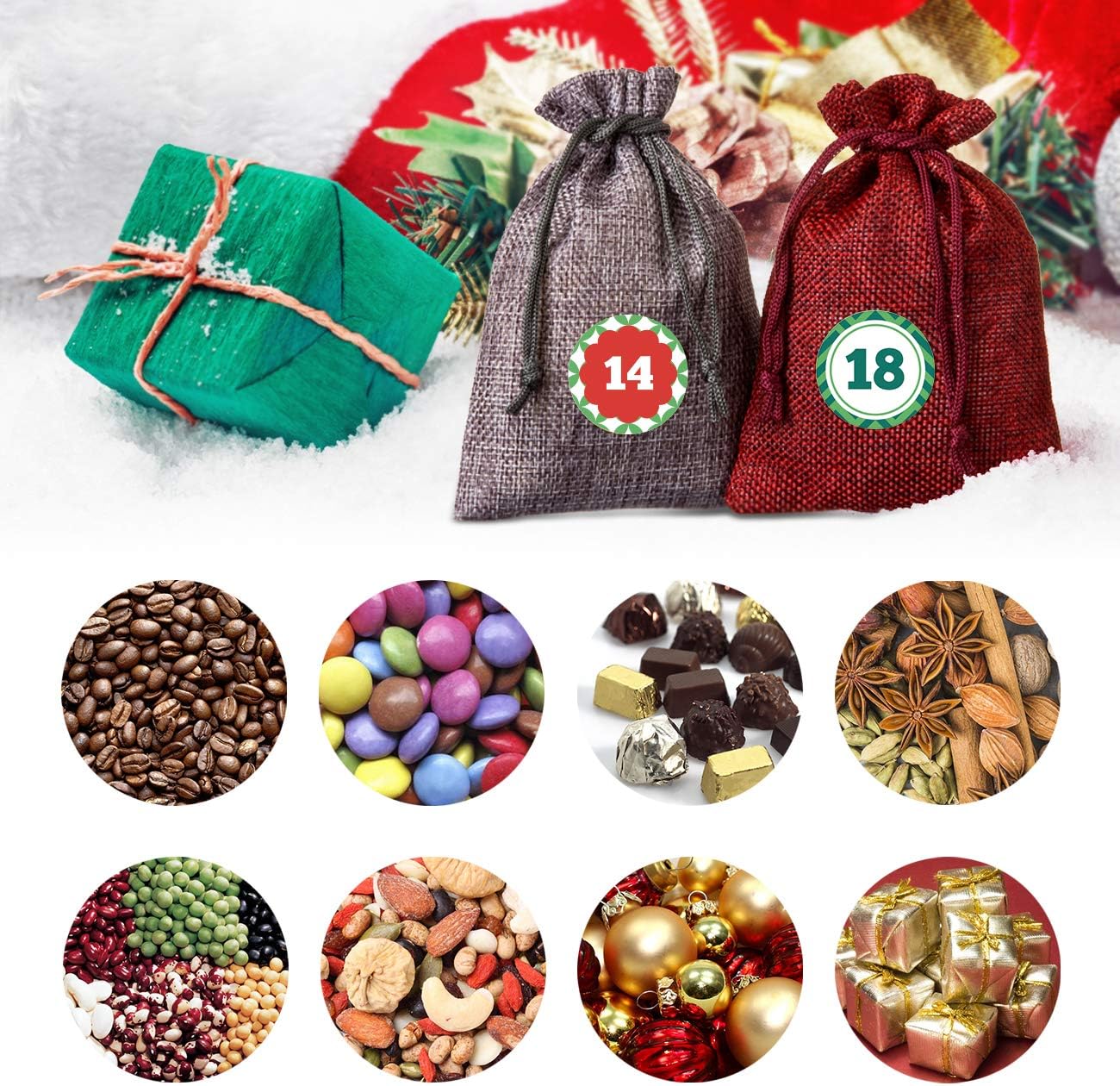 24 x Jute Sacks Red Jute Bags for Advent Calendar Fabric Bag Natural Gift Bags 10 x 14 cm