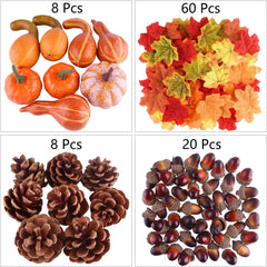 Herfstdecoratie Set – Mini Pompoenen, Dennenappels, Herfstbladeren & Eikels | Perfect voor Halloween & Thanksgiving