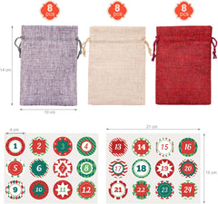 24 x Jute Sacks Red Jute Bags for Advent Calendar Fabric Bag Natural Gift Bags 10 x 14 cm