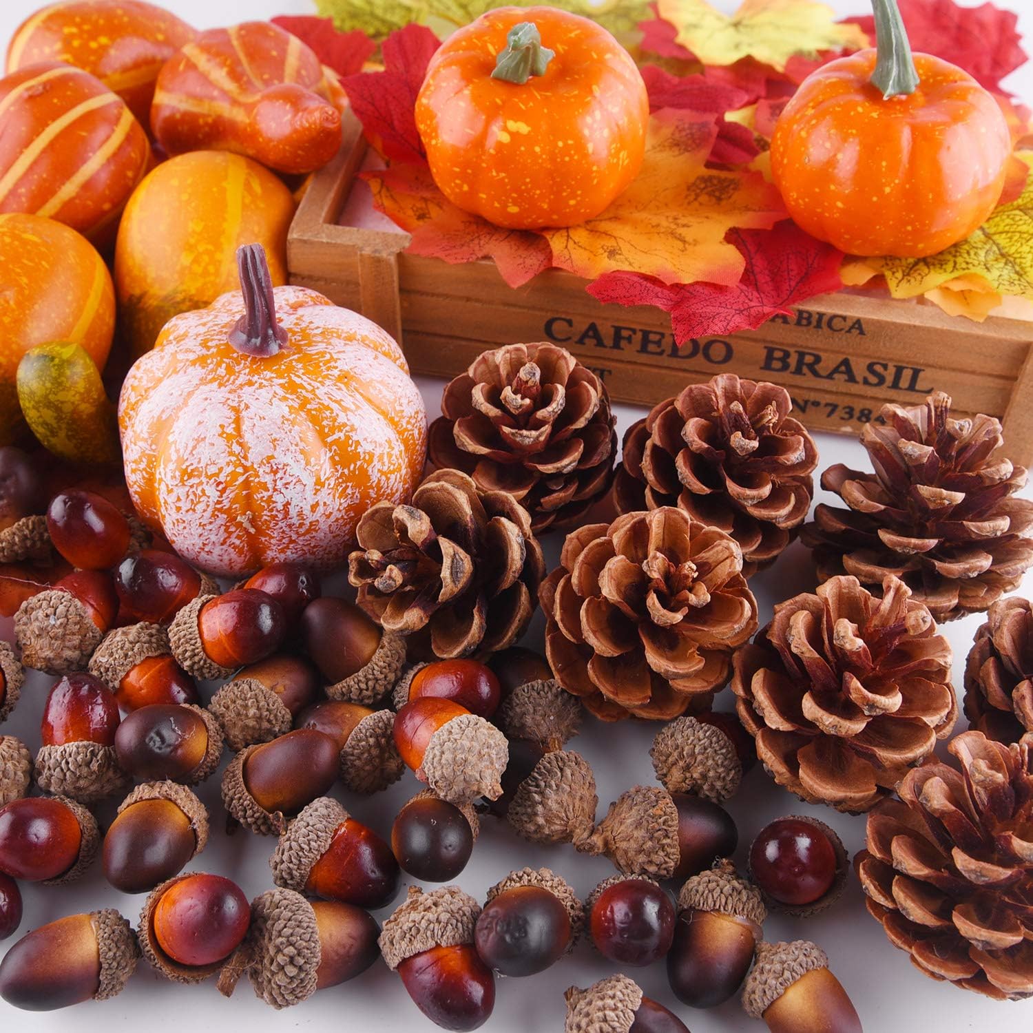 Herfstdecoratie Set – Mini Pompoenen, Dennenappels, Herfstbladeren & Eikels | Perfect voor Halloween & Thanksgiving