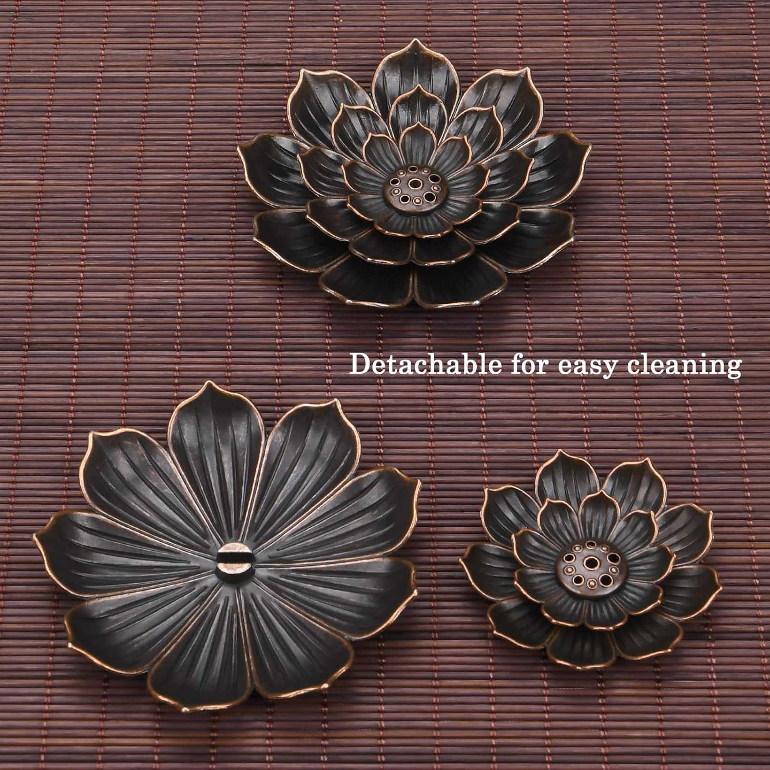 Lotus Wierookhouder van Messing – Geschikt voor Wierookstokjes, Kegels & Spiralen | Wierookbrander met Afneembare Asbak voor Thuis, Yoga & Meditatie