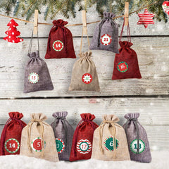 24 x Jute Sacks Red Jute Bags for Advent Calendar Fabric Bag Natural Gift Bags 10 x 14 cm