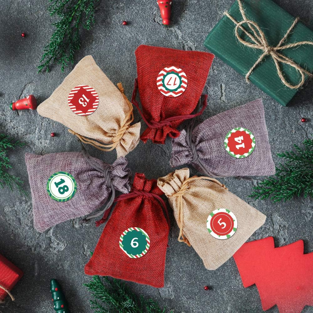 24 x Jute Sacks Red Jute Bags for Advent Calendar Fabric Bag Natural Gift Bags 10 x 14 cm