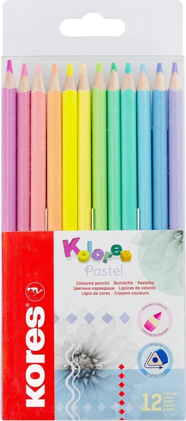 Kores - Kolores Pastel: 12 kleurpotloden voor kinderen. beginners en volwassenen. pasteltinten voor wit. donker en knutselpapier. set van 12 verschillende kleuren