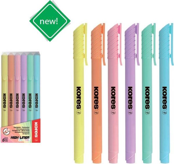 Tekstmarker Kores High Liner Pastel. beitelpunt 3mm. set 6 stuks