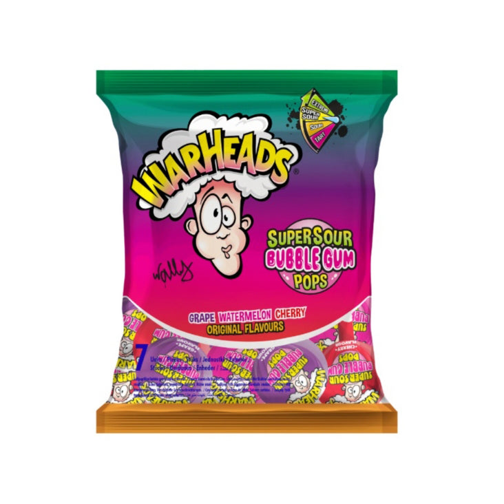 Warheads Super Sour Bubblegum Pops Assorted