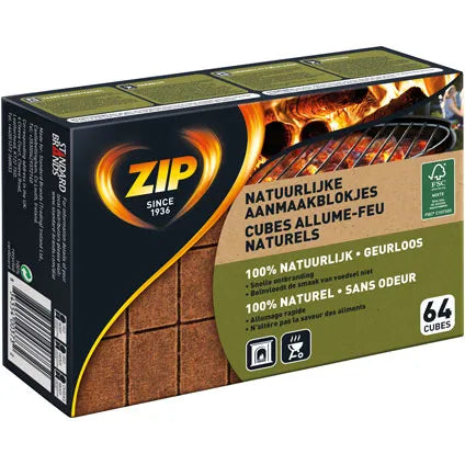 ZIP - Allume-feu 64 pièces - 100 % Naturel - Allumage Rapide - Longue Durée de Combustion