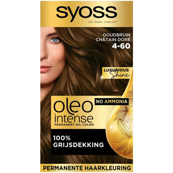 Syoss Oleo Intense Permanente Haarkleuring 4-60 Goudbruin — Zonder Ammoniak — Voordeelpak 6 stuks