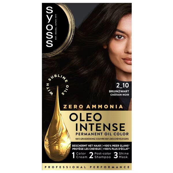 Syoss Oleo Intense Permanente Haarkleuring 2-10 Bruin Zwart — Zonder Ammoniak — Voordeelpak 6 stuks