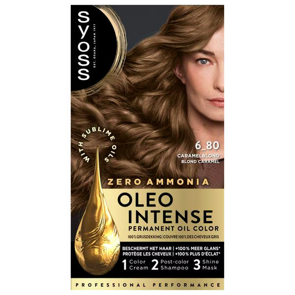 Syoss Oleo Intense Permanente Haarkleuring 6-80 Karamelblond — Zonder Ammoniak — Voordeelpak 6 stuks