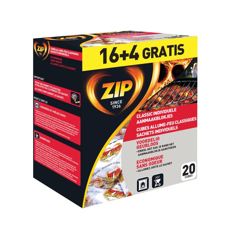 ZIP - Allume-feu 20 Pièces - Allumage Rapide - Longue Durée de Combustion - Inodore